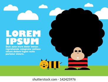 Fat afro cat vector graphic scenery