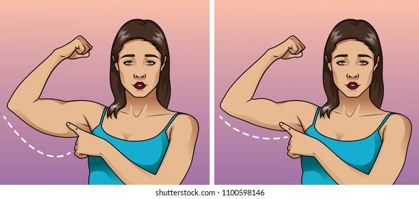 Fat arms. Before - after concept.