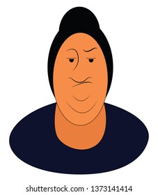 A fat Asian woman wearing a blue top hair bun and having an angry expression on the face vector color drawing or illustration 