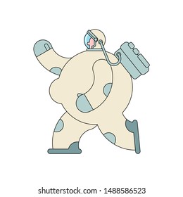 Fat astronaut cartoon. Thick cosmonaut. Stout spaceman isolated. Vector illustration

