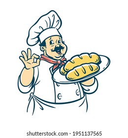 Fat Bakery Chef Cartoon Vector