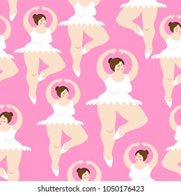 fat Ballerina pattern. Ballet seamless background. Big woman in Dance Costume
