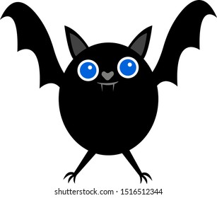 fat bat with a cute smile and round blue eyes concept halloween and animal object for design on a white background