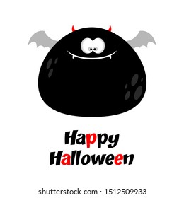 Fat bat looking like a monster. Halloween holiday banner. Vector  