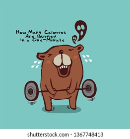 FAT BEAR doing exercises with dumbbells. Fitness and healthy lifestyle, character cartoon, Vector flat style, illustration