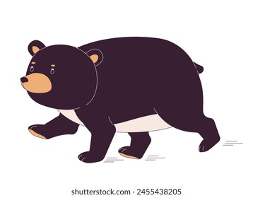 Fat bear running 2D linear cartoon character. Carnivore creature preying. Wild animal isolated line vector personage white background. Beware of forest habitats color flat spot illustration