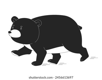 Fat bear running black and white 2D line cartoon character. Carnivore creature preying. Wild animal isolated line vector personage. Beware of forest habitats monochromatic flat spot illustration