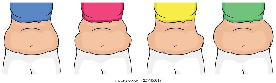 Fat belly pack. Abdomen fat, weight loss, before and after