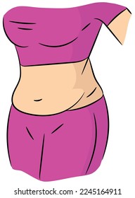 Fat belly, Thick body, female abdomen, stomach. Before and after. Weight loss. Close up. Isolated.