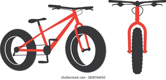 fat bike mountain bicycle sport side view and front view silhouette vector 