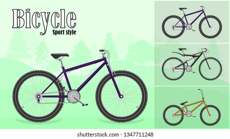 Fat bike off-road sport blue violet bicycle realistic vector