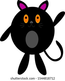 fat black cat with sparkling orange eyes cartoon character for design concept pets object on a white background