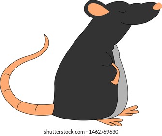Fat black rat, illustration, vector on white background.