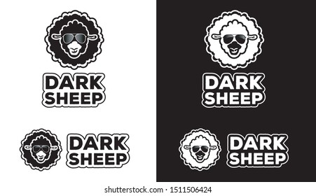 Fat Black sheep with text, logo, symbol, icon,graphic,vector, round, high contrast, flat.