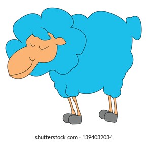 A fat blue lamb with lots of fur which is standing and sleeping vector color drawing or illustration