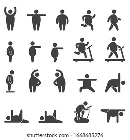 Fat Body Aerobic Exercise Icons Vector Illustrations.