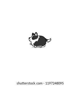 Fat border collie dog walking cartoon icon, vector illustration