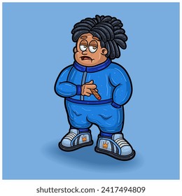 A Fat Boy With Cigarette and Rapper Style. Mascot Character Cartoon. Vector Illustrations.