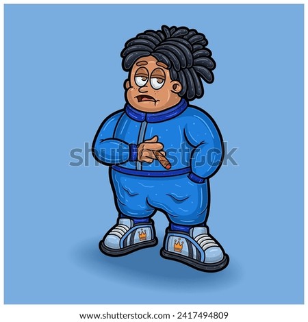 A Fat Boy With Cigarette and Rapper Style. Mascot Character Cartoon. Vector Illustrations.