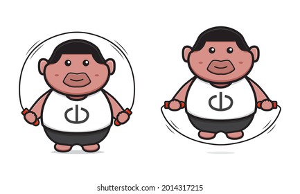 Fat boy do skipping cartoon icon vector illustration. Design isolated flat cartoon style
