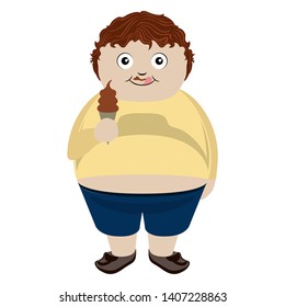 Fat Boy Eating A Chocolate Ice Cream - Vector