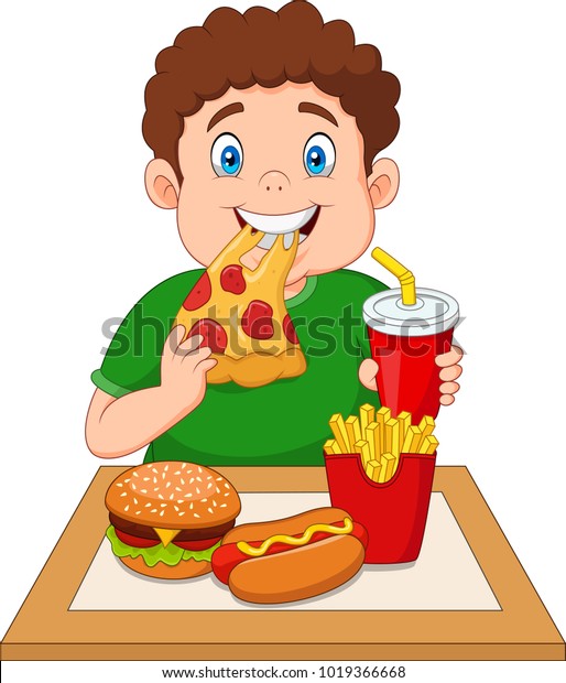 Fat Boy Eating Junk Food Stock Vector (Royalty Free) 1019366668