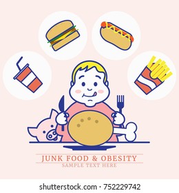 fat boy enjoy eating junk food, obesity concept