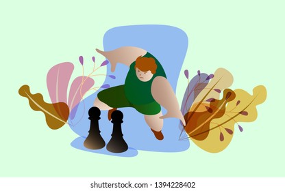 fat boy playing chess Illustration, Suitable For Wallpaper, Banner, Background, Card, Book Illustration, And Web Landing Page etc.