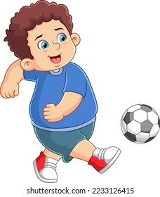 A fat boy playing football of illustration