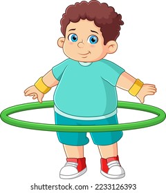 A fat boy playing hula hoop rings of illustration