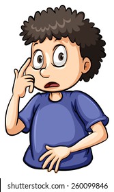 Fat boy pointing at his eye on a white background