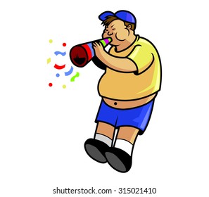 Fat boy and trumpet for celebrate new year.