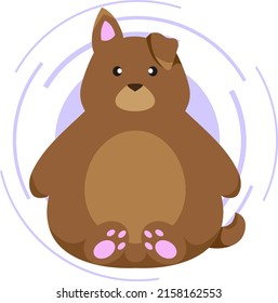 A Fat Brown Cartoon Dog With One Drooping Ear. Small Black Eyes, Pink Paw Pads, Short Tail, Big Brown Nose. Cute Pets. A Little Puppy. He Sits And Looks Straight