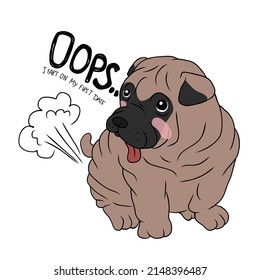 Fat Bulldog fart on first date cartoon funny vector illustration