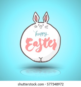 Fat bunny banner with happy easter lettering. Vector illustration.