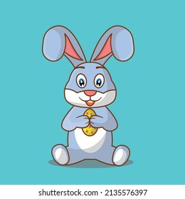 A fat bunny holding an easter egg. Flat Design. Vector. Illustration