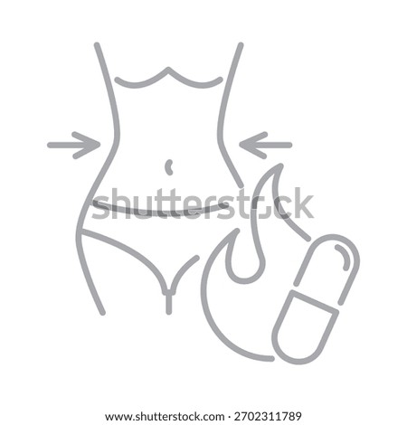 Fat burn line icon isolated on transparent background. Minimal outline fitness and metabolism symbol for workout programs, weight loss, nutrition plans, and health-related design projects.