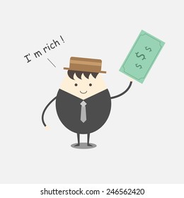 Fat business man is feeling rich, character design in flat style