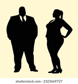 fat business man and women in a smart suit and tie silhouette