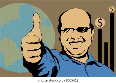 fat businessman gesture