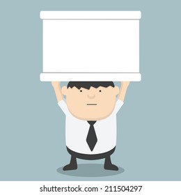  fat businessman hold chalkboard 