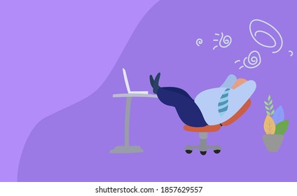 Fat Businessman lazy, headache on office workplace