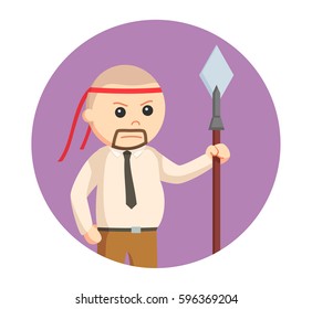 fat businessman with spear in circle background