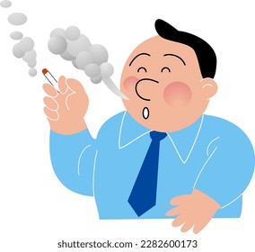 A fat businessman who smokes with a puff of smoke