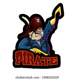 a fat captain pirate with his hook vector file design