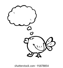 fat cartoon bird with thought bubble