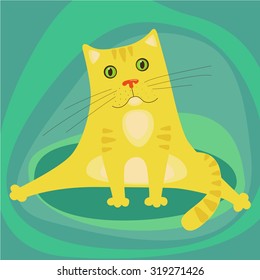 fat cartoon cat sitting on blue-green background