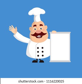 Fat Cartoon Chef blank banner Flat Vector Illustration Design