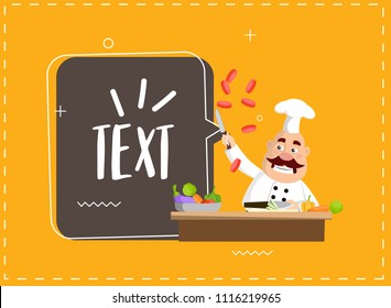 Fat Cartoon Chef cooking class Flat Vector Illustration Design