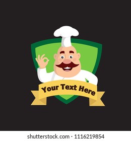 Fat Cartoon Chef cute logo Flat Vector Illustration Design